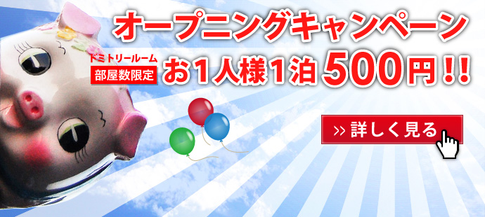 オープニングキャンペーン お１人様１泊500円！！
